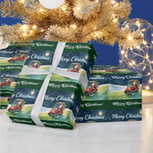 Golf christmas Santa Claus riding golf cart Wrapping Paper