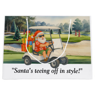 Golf Christmas Santa drive golf cart on course Large Gift Bag