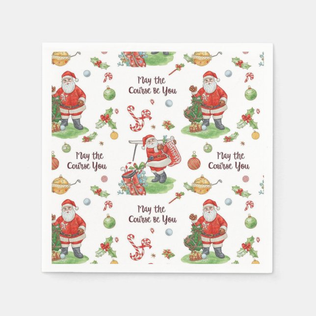 Golf Christmas Santa Golfer May Course be with you Napkins (Front)