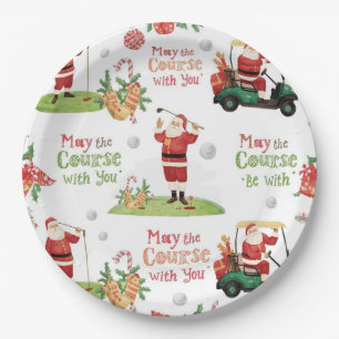 Golf Christmas Santa Golfer May Course be with you Paper Plates