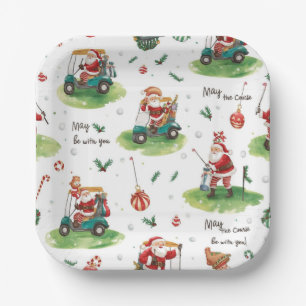 Golf Christmas Santa Golfer May Course be with you Paper Plates
