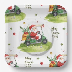 Golf Christmas Santa Golfer May Course be with you Paper Plates