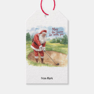 Golf Christmas Santa golfing My course be with you Gift Tags