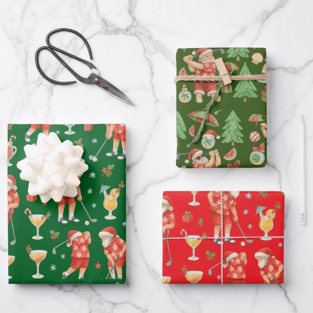 Golf Christmas Santa Golfing Summer time Wrapping Paper Sheets (Front)