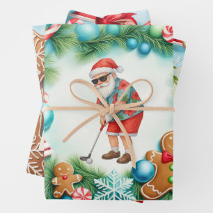 Golf Christmas Santa Golfing Summer time Wrapping Paper Sheets