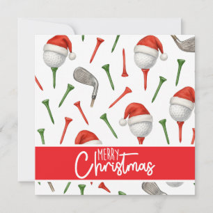 Golf Christmas Santa Hat Red and Green Tees Holiday Card