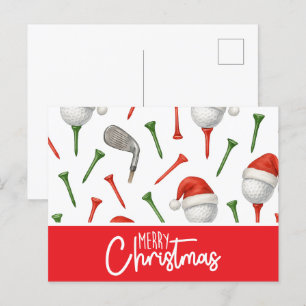 Golf Christmas Santa Hat Red and Green Tees Holiday Postcard