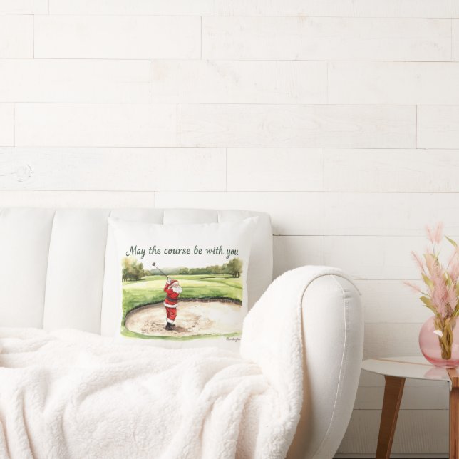 Golf Christmas Santa May the course be with you  Throw Pillow (Couch)