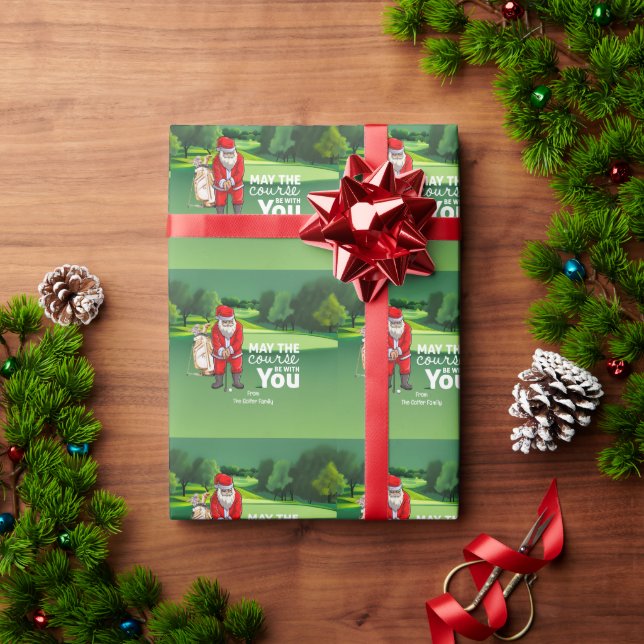 Golf Christmas Santa  May the course be with you Wrapping Paper (Holiday Gift)