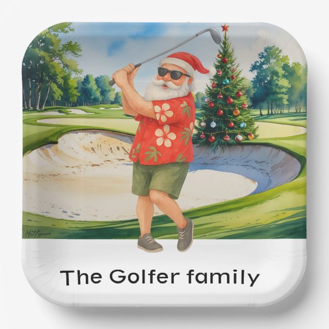 Golf Christmas Summer July Hawaii golfing themed  Paper Plates (Front)