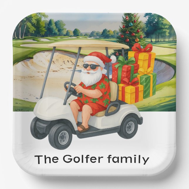Golf Christmas Summer July Hawaii golfing themed  Paper Plates (Front)