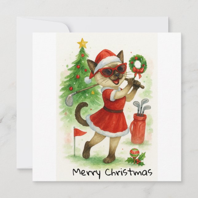Golf Christmas themed for Cat Lover Golfer  Holiday Card (Front)
