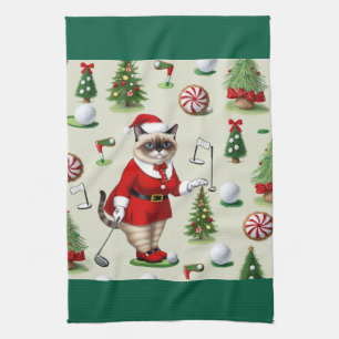 Golf Christmas themed for Cat Lover Golfer Kitchen Towel