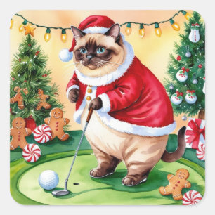 Golf Christmas themed for Cat Lover Golfer Square Sticker