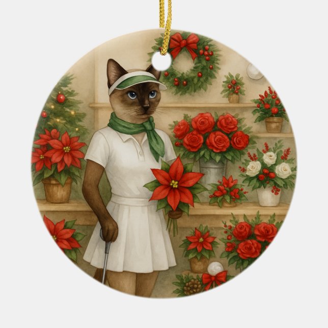 Golf Christmas themed for Cat woman Golfer Ceramic Ornament (Front)