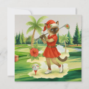 Golf Christmas themed for Cat woman Golfer Holiday Card