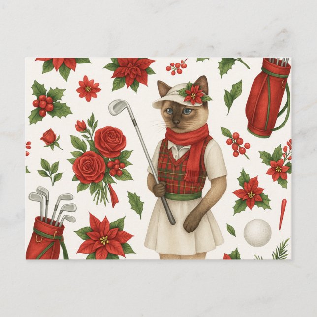 Golf Christmas themed for Cat woman Golfer Holiday Postcard (Front)