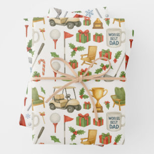 Golf Christmas themed for Golf Dad Father Wrapping Paper Sheets