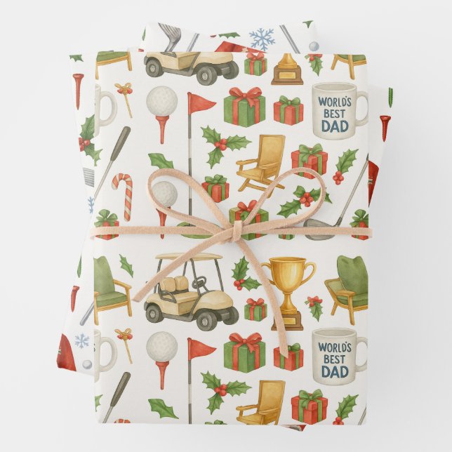 Golf Christmas themed for Golf Dad Father Wrapping Paper Sheets (In situ)