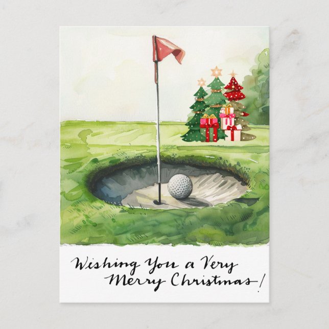 Golf Christmas themed for golfer on course Holiday Postcard (Front)