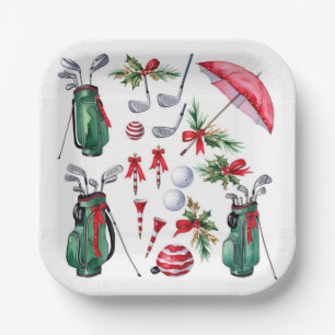 Golf Christmas themed for golfer Party red green Paper Plates