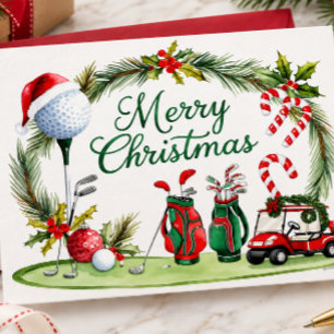 Golf christmas themed for Golfer watercolor Holiday Postcard