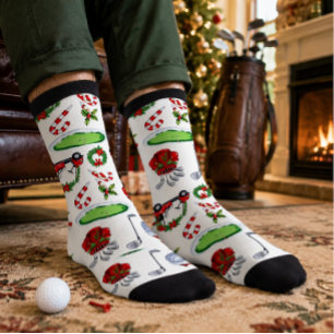 Golf Christmas themed Golfer watercolor Holiday Socks