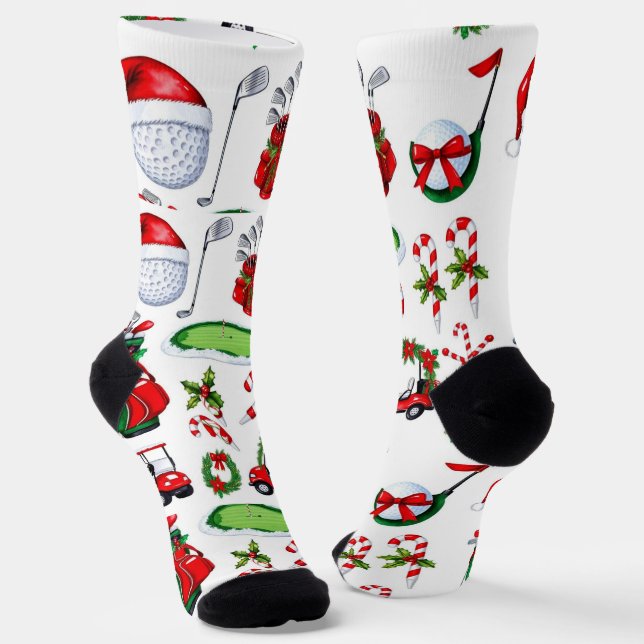 Golf Christmas themed Golfer watercolor Holiday  Socks (Angled)