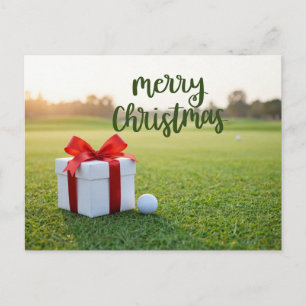 Golf Christmas themed on green for golfer Holiday Postcard