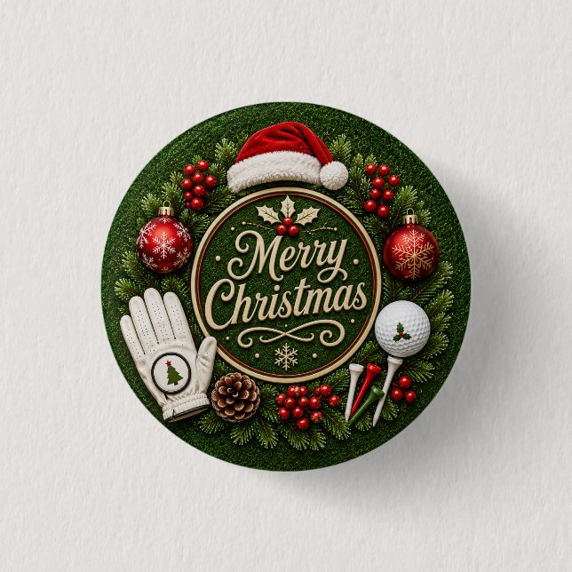Golf Christmas themed on green grass Button (Front)