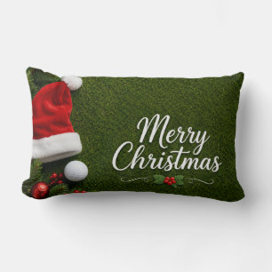 Golf Christmas themed on green grass Lumbar Pillow