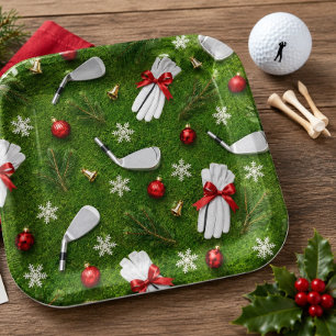 Golf Christmas themed on putting green Paper Plates