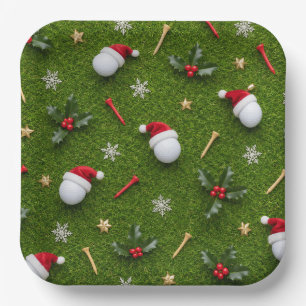 Golf Christmas themed on putting green Paper Plates