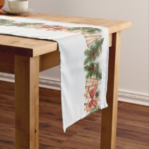 Golf Christmas themed on white background Short Table Runner