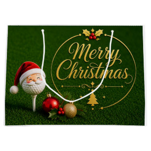 Golf Christmas themed wearing Santa Hat Large Gift Bag