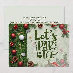 Golf Christmas themed with ball and tee on green Invitation