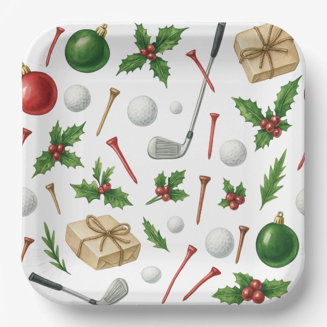 Golf Christmas themed with ball  gifts for golfer Paper Plates (Front)