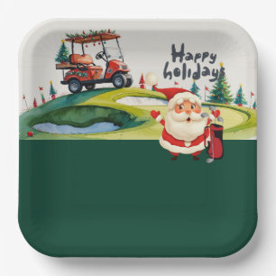 Golf Christmas themed with Santa Claus golfing  Paper Plates