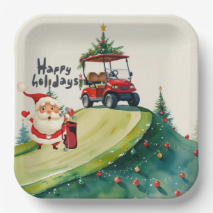 Golf Christmas themed with Santa Claus golfing  Paper Plates
