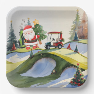 Golf Christmas themed with Santa Claus golfing  Paper Plates