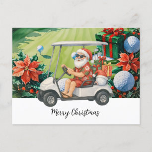 Golf Christmas themed with Santa Claus Holiday Postcard