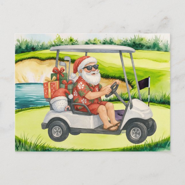Golf Christmas themed  with Santa Claus Holiday Postcard (Front)