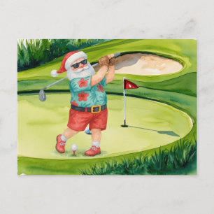 Golf Christmas themed with Santa Claus Holiday Postcard
