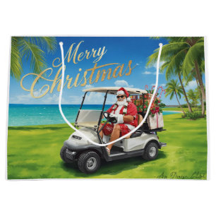 Golf Christmas themed with Santa Claus in Hawaii Large Gift Bag