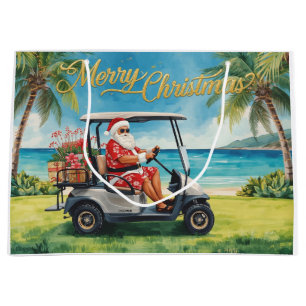 Golf Christmas themed with Santa Claus in Hawaii Large Gift Bag