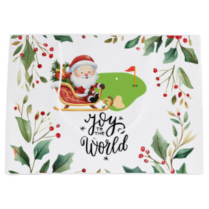 Golf Christmas themed with Santa Claus Large Gift Bag