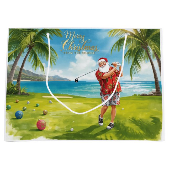 Golf Christmas themed with Santa Claus Large Gift Bag (Front)
