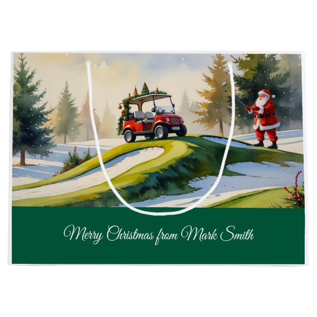 Golf Christmas themed with Santa Claus on course Large Gift Bag (Front)