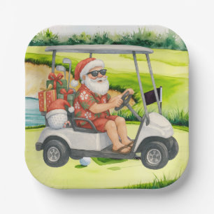 Golf Christmas themed with Santa Claus Paper Plates