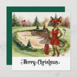Golf Christmas themed with Siamese Cat Golfer Holiday Card